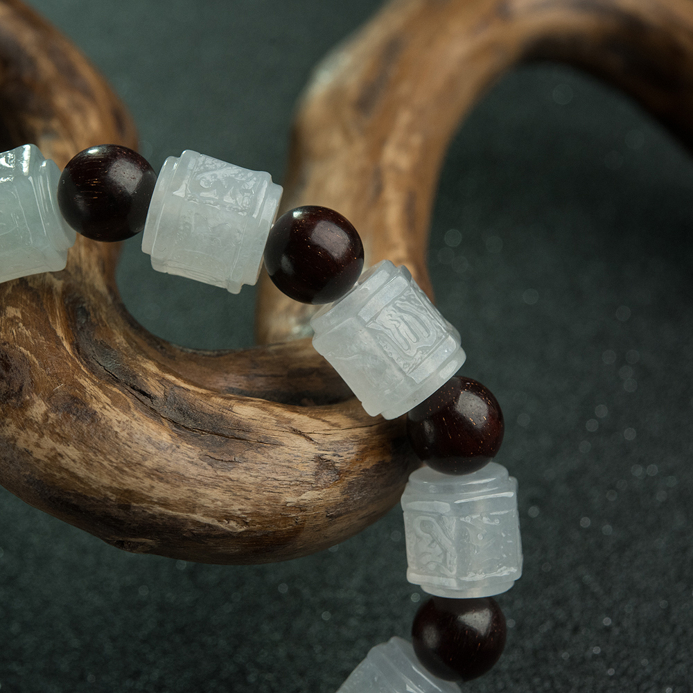 缅甸翡翠六字真言手串-红掌柜