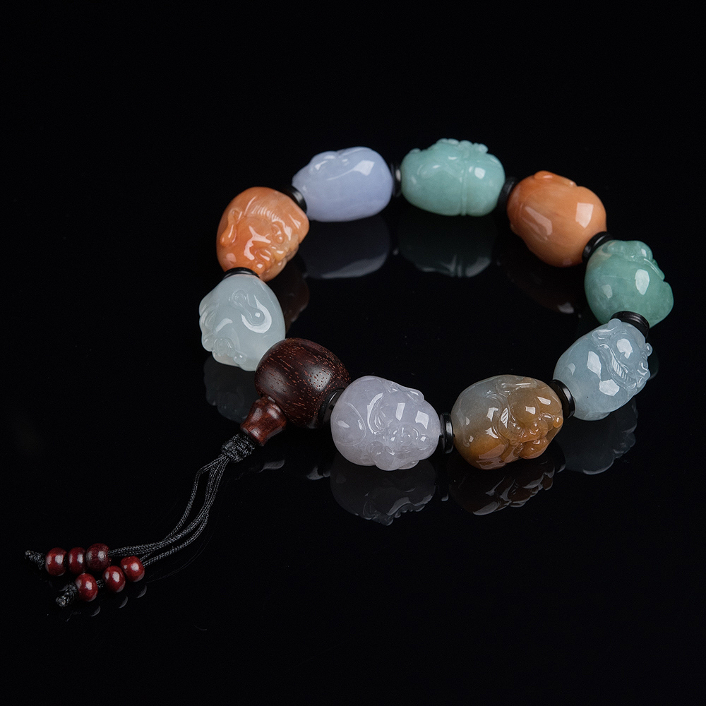 糯种福禄寿翡翠罗汉头单圈手串-红掌柜