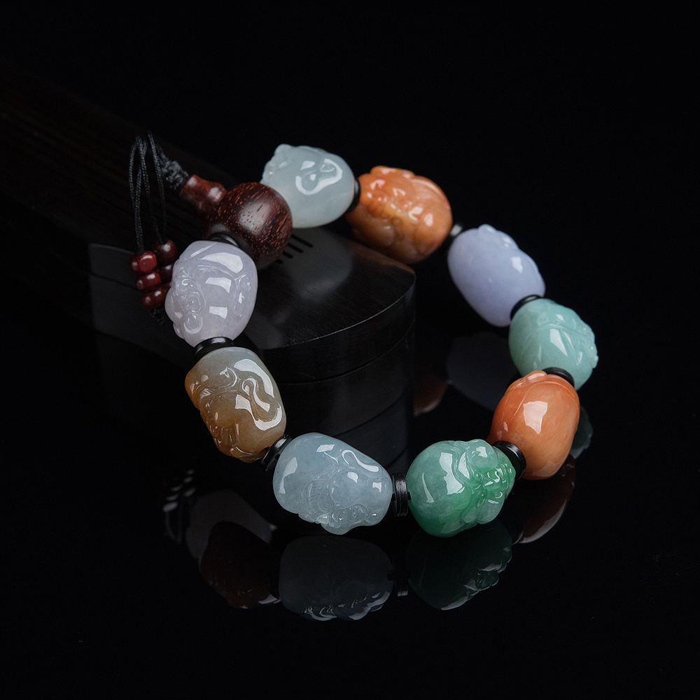 福禄寿翡翠罗汉头单圈手串-红掌柜