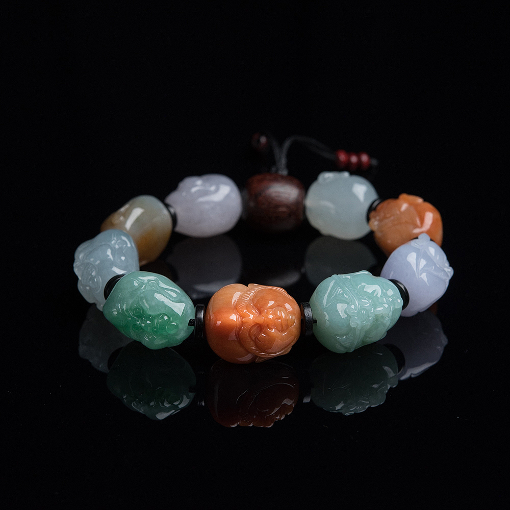翡翠罗汉头手串-红掌柜