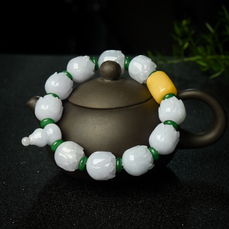 糯种翡翠莲花珠单圈手串-红掌柜