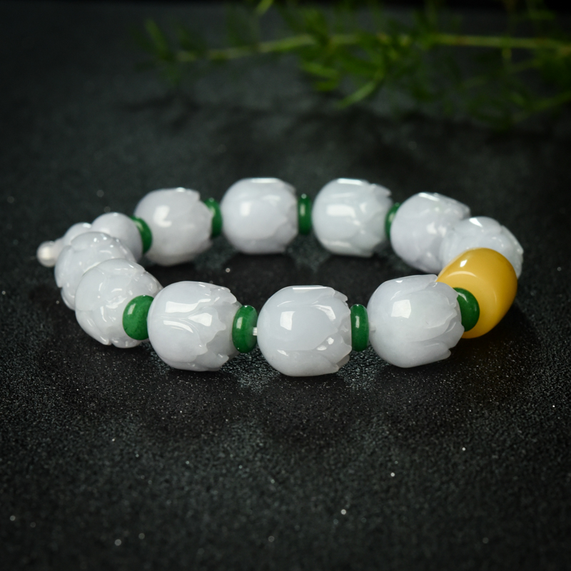 缅甸糯种翡翠莲花珠单圈手串-红掌柜