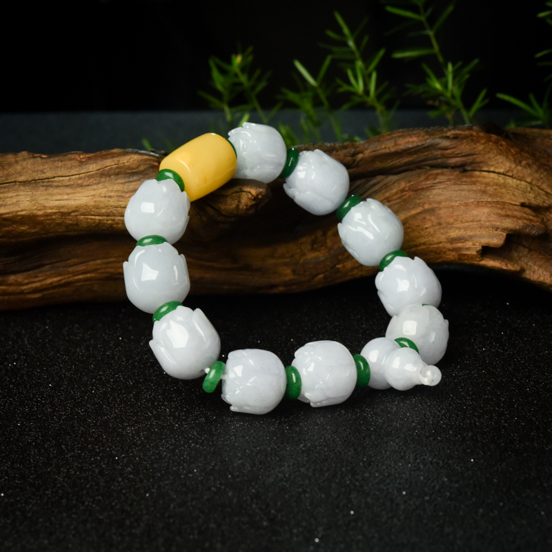 缅甸翡翠莲花珠单圈手串-红掌柜