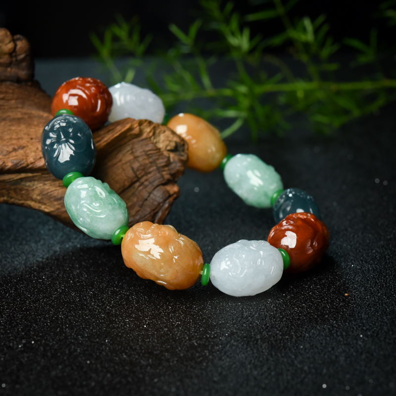 糯种福禄寿翡翠罗汉头手串-红掌柜