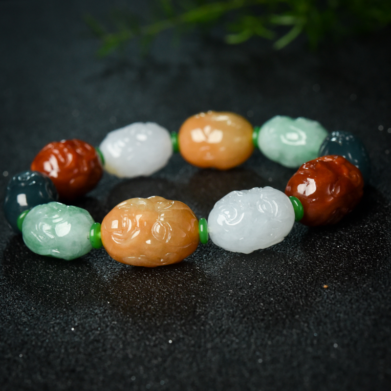 天然翡翠罗汉头单圈手串-红掌柜