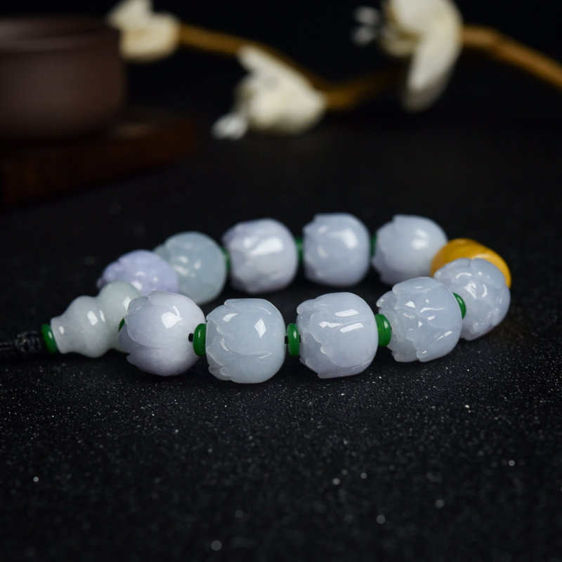 天然翡翠莲花珠单圈手串-红掌柜