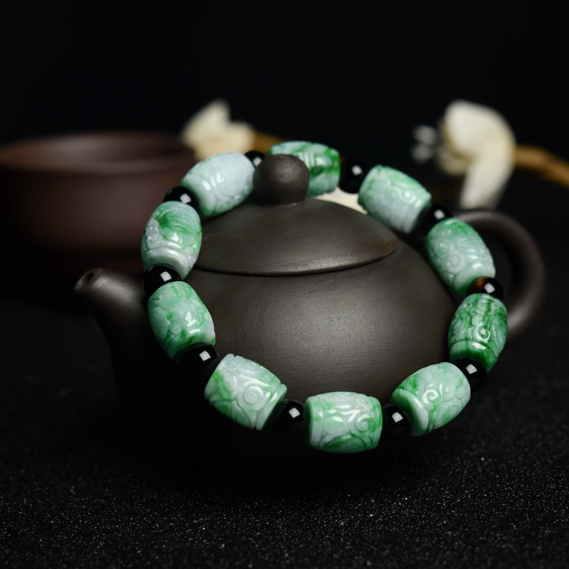 糯种飘翠翡翠桶珠单圈手串-红掌柜