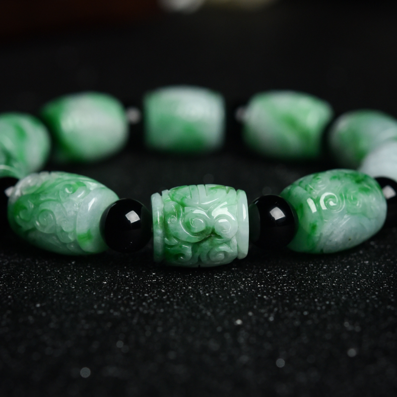 飘翠翡翠桶珠单圈手串-红掌柜