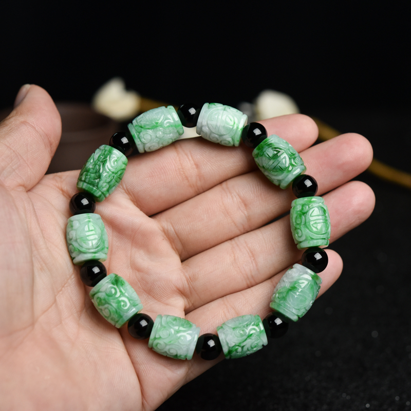 天然翡翠桶珠单圈手串-红掌柜