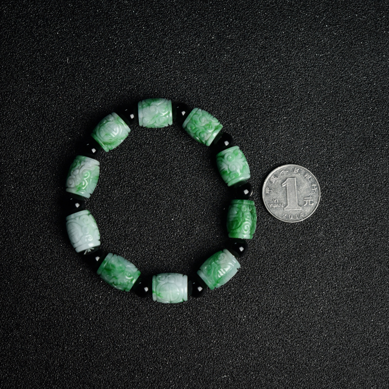 糯种飘翠翡翠桶珠手串-红掌柜