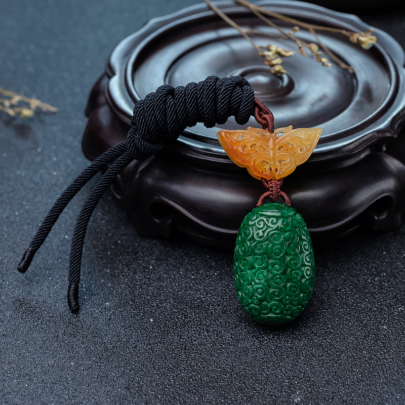 花青种翡翠回纹随形吊坠-红掌柜