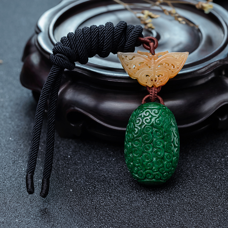 花青种翡翠随形吊坠-红掌柜