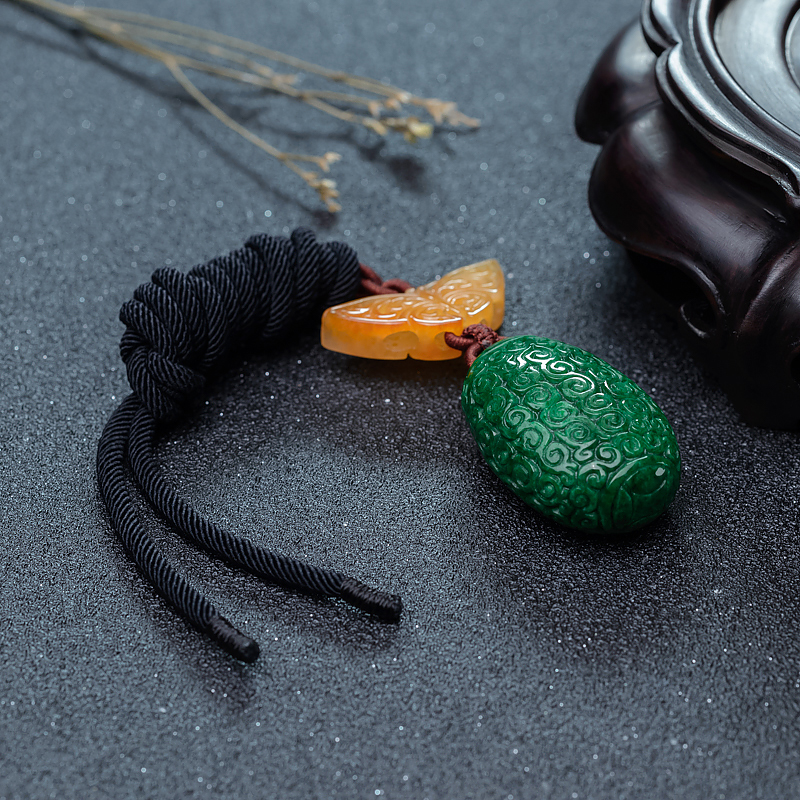 天然翡翠回纹随形吊坠-红掌柜