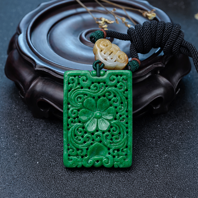 花青种翡翠福牌吊坠-红掌柜