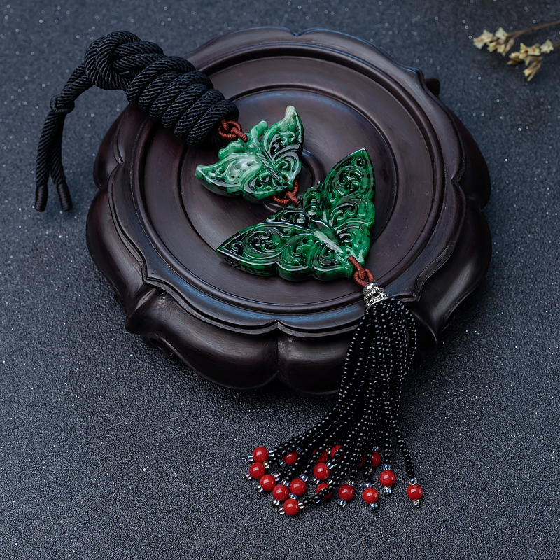 干青种翡翠镂雕蝴蝶吊坠-红掌柜