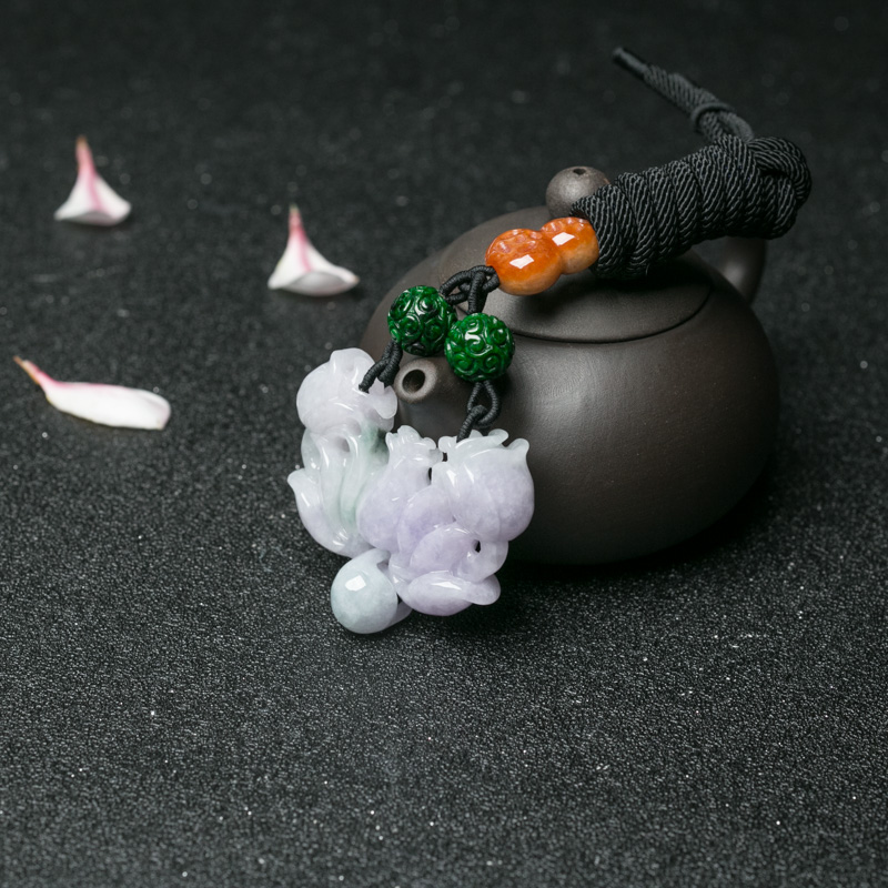 春带彩翡翠玫瑰花吊坠-红掌柜