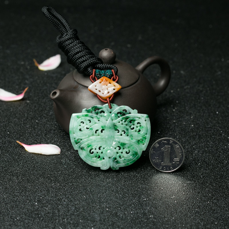 缅甸天然翡翠蝴蝶吊坠-红掌柜