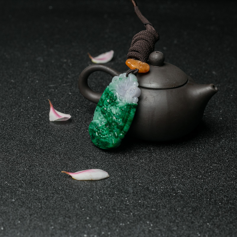 花青种翡翠如意挂坠-红掌柜