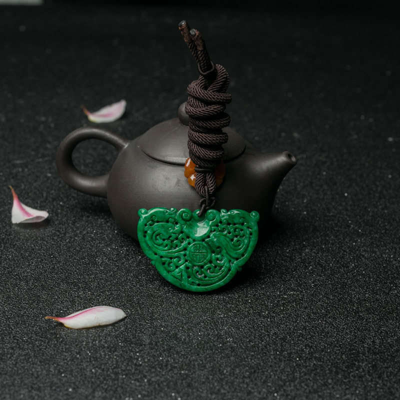 缅甸花青种翡翠龙凤吊坠-红掌柜