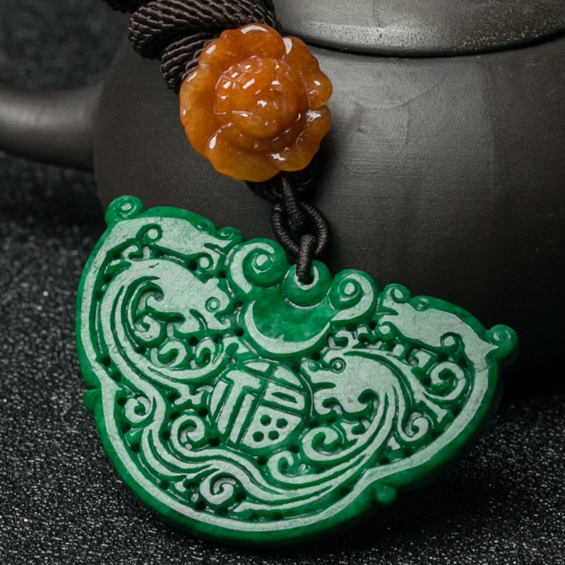 天然翡翠龙凤吊坠-红掌柜