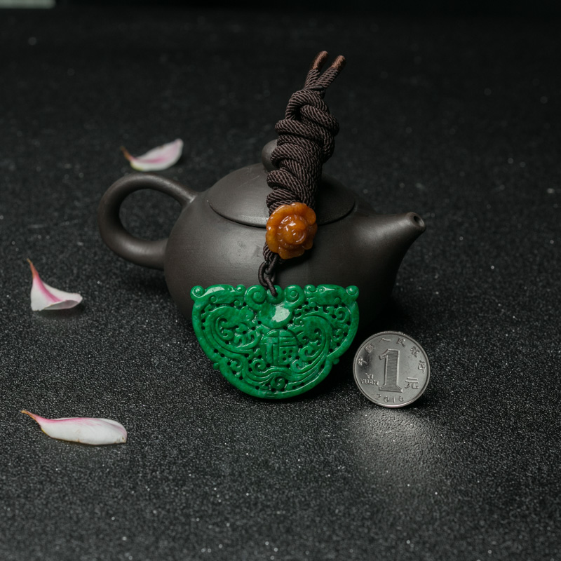 缅甸天然翡翠龙凤吊坠-红掌柜