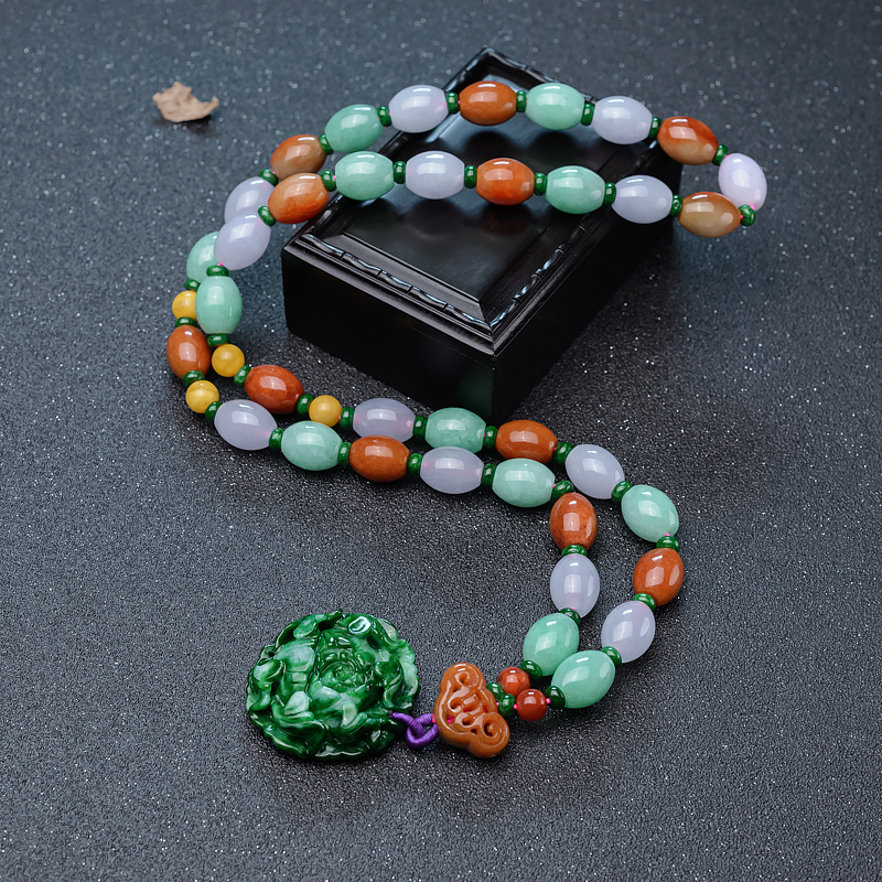 糯种福禄寿翡翠米珠毛衣链-红掌柜