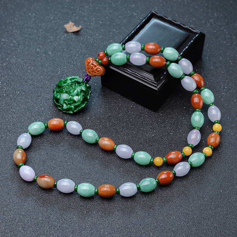 糯种翡翠米珠毛衣链-红掌柜