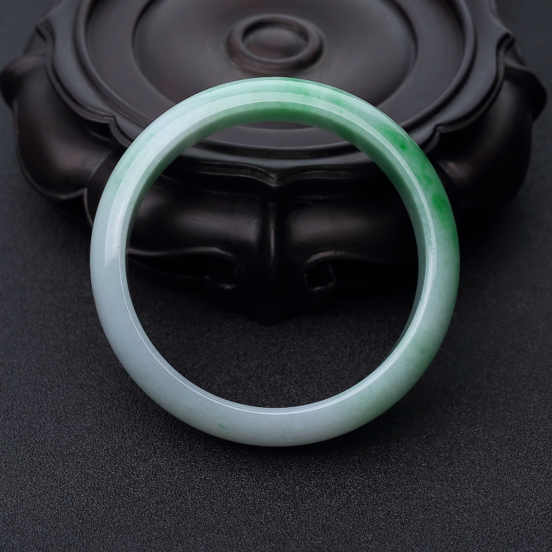 天然糯种飘翠翡翠平安镯-红掌柜