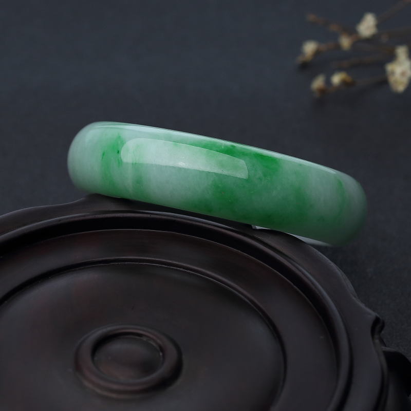 缅甸飘翠翡翠平安镯-红掌柜