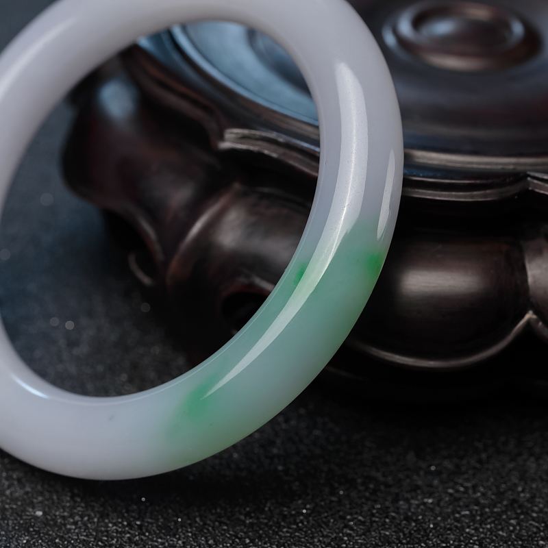 缅甸天然糯种翡翠圆镯-红掌柜