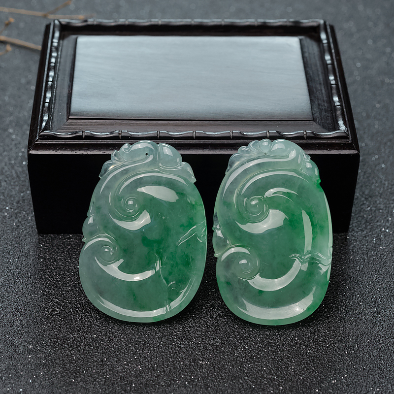 缅甸天然飘翠翡翠如意吊坠-红掌柜