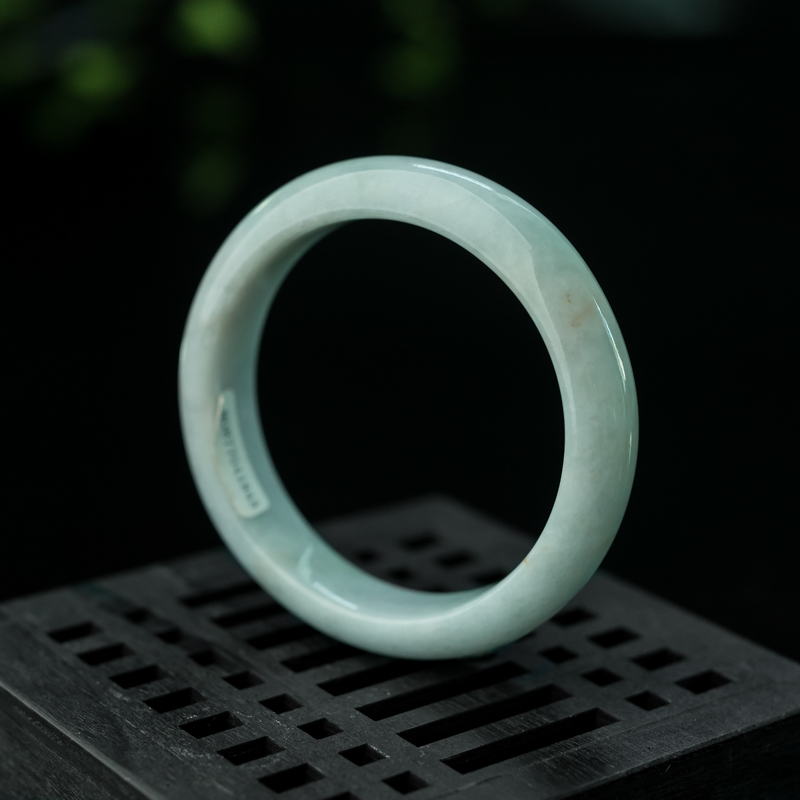 缅甸天然糯种灰绿翡翠平安镯-红掌柜