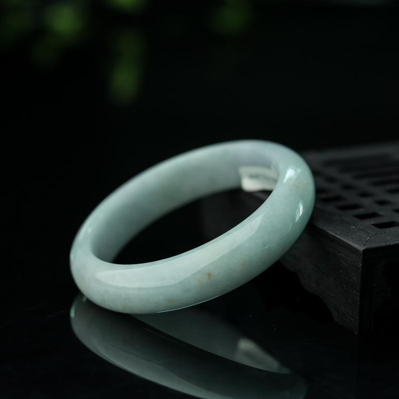 天然糯种灰绿翡翠平安镯-红掌柜