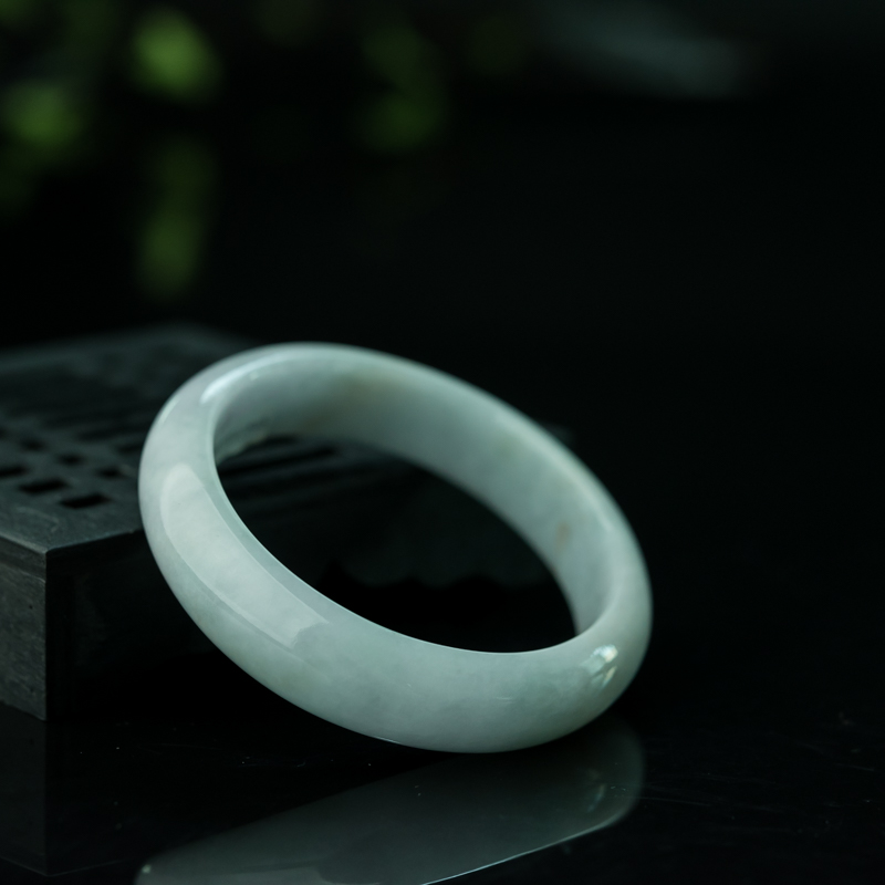 缅甸糯种灰绿翡翠平安镯-红掌柜