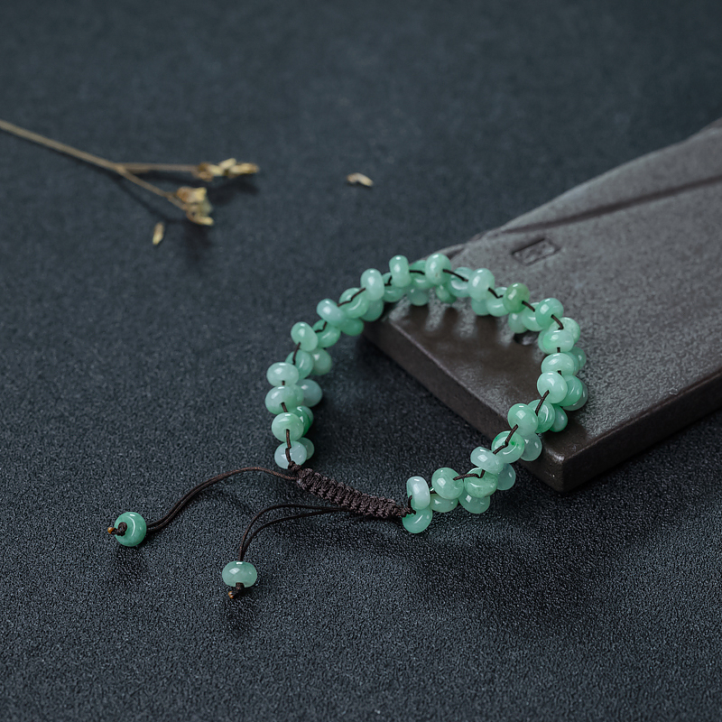 缅甸天然糯种浅绿翡翠平安扣手链-红掌柜