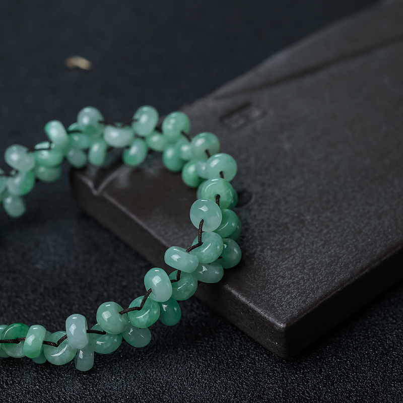 缅甸天然糯种翡翠平安扣手链-红掌柜