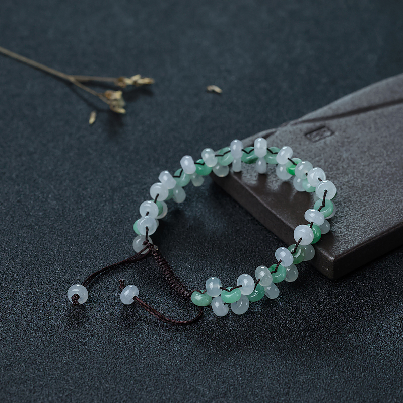 缅甸天然糯种翡翠平安扣手链-红掌柜