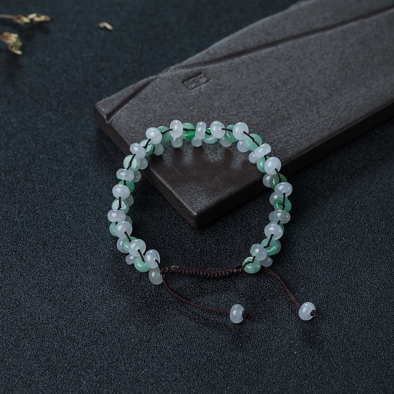 缅甸糯种翡翠平安扣手链-红掌柜
