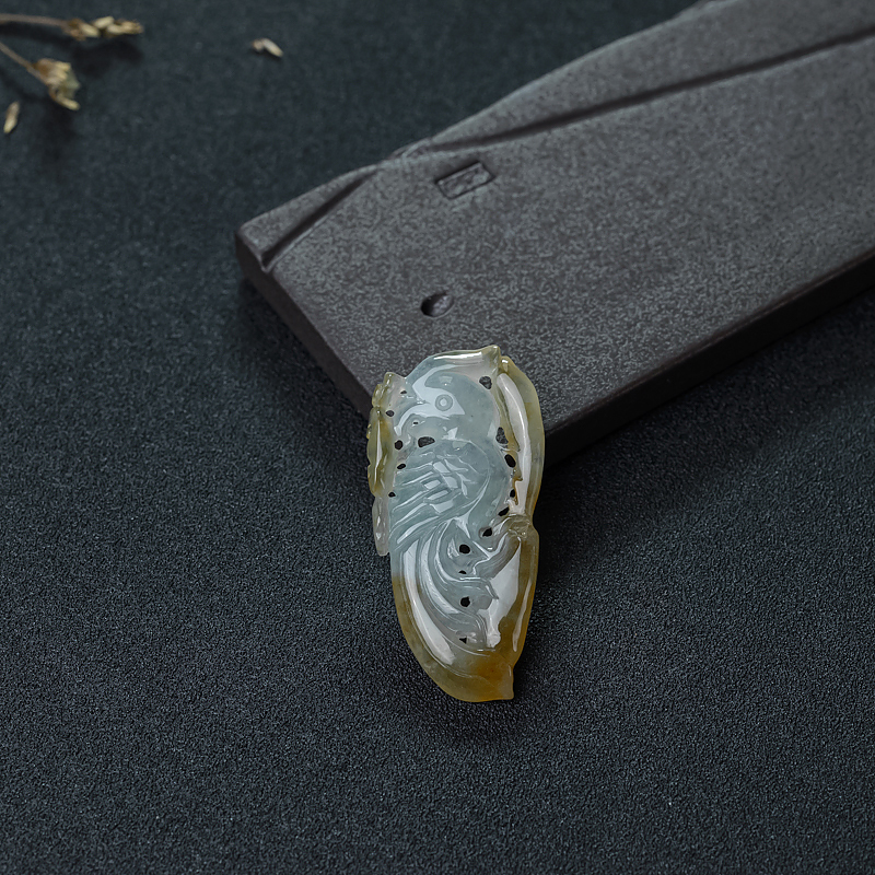 缅甸天然糯种俏色翡翠镂雕凤凰吊坠-红掌柜