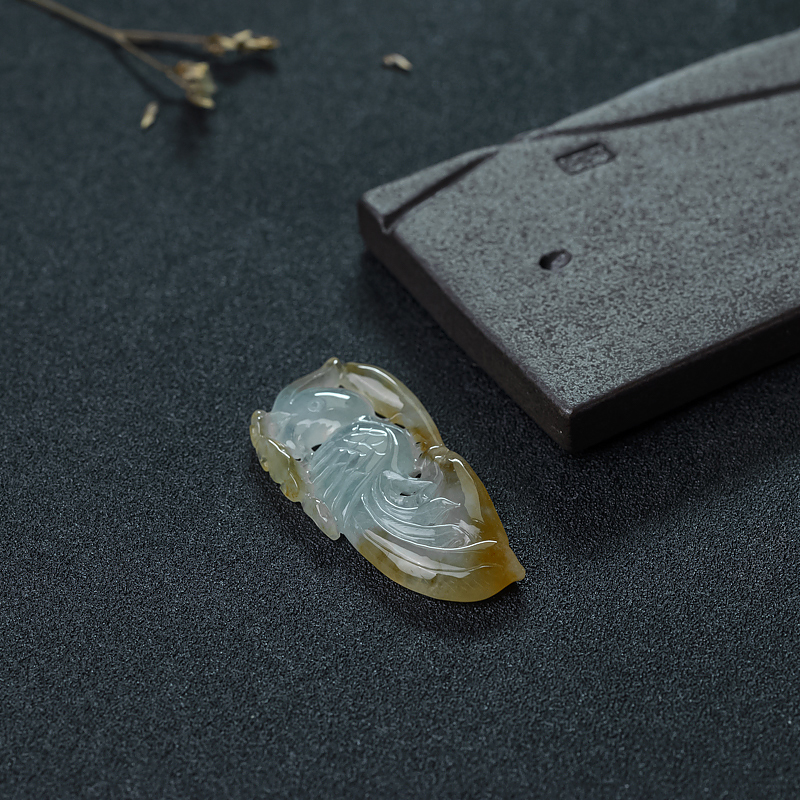 缅甸天然糯种翡翠镂雕凤凰吊坠-红掌柜