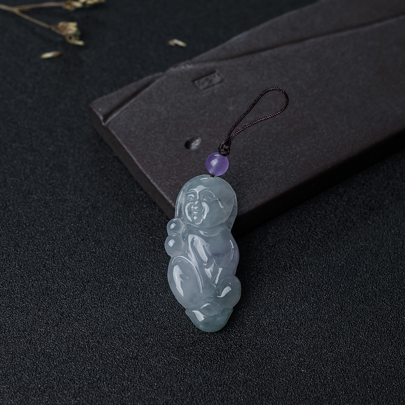 缅甸天然糯种浅绿翡翠童子吊坠-红掌柜