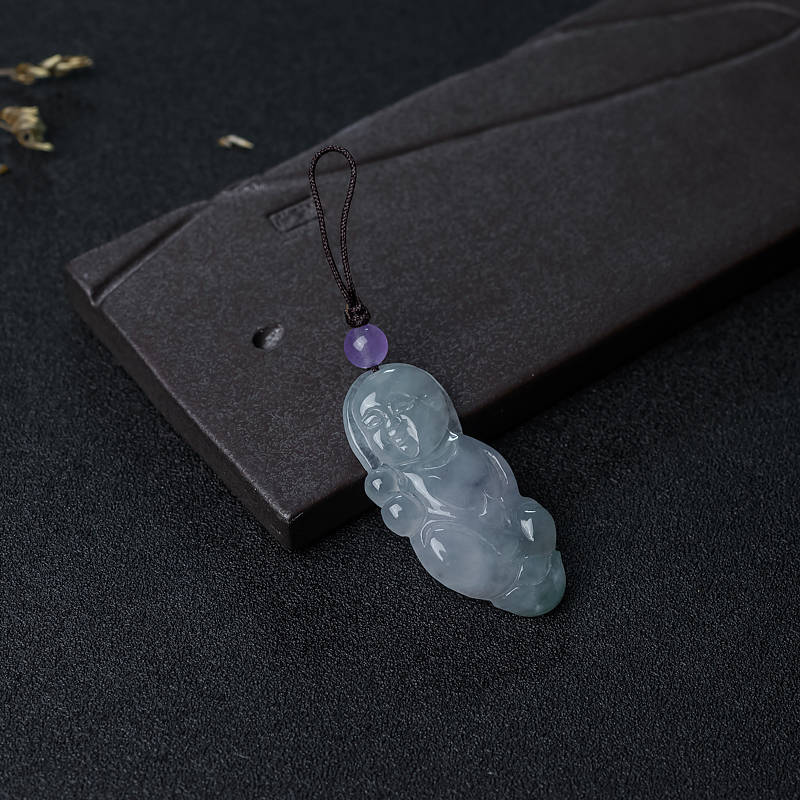 缅甸糯种浅绿翡翠童子吊坠-红掌柜