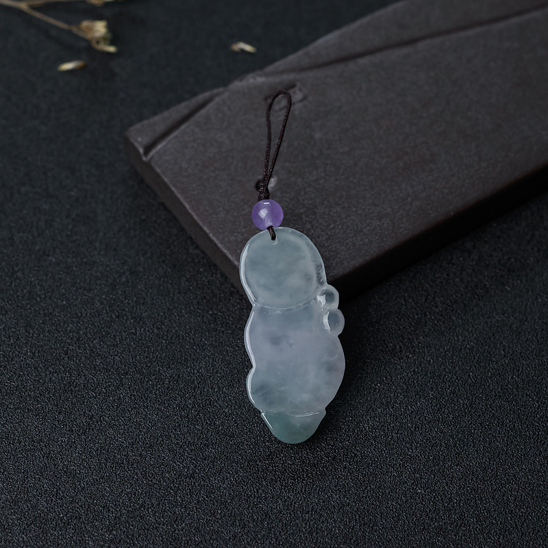 缅甸天然浅绿翡翠童子吊坠-红掌柜