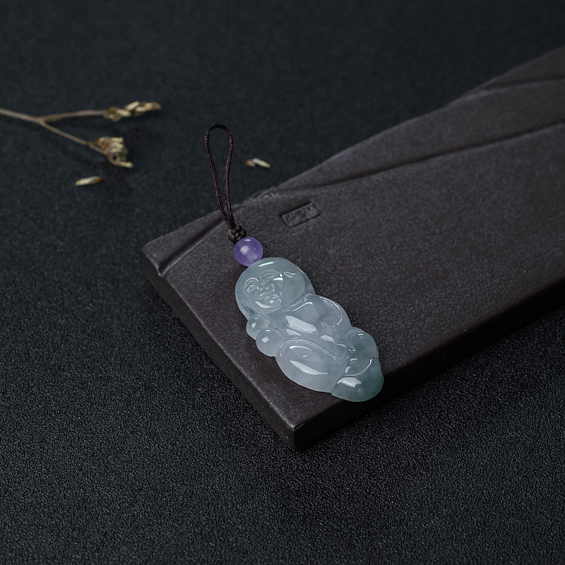 缅甸天然糯种翡翠童子吊坠-红掌柜