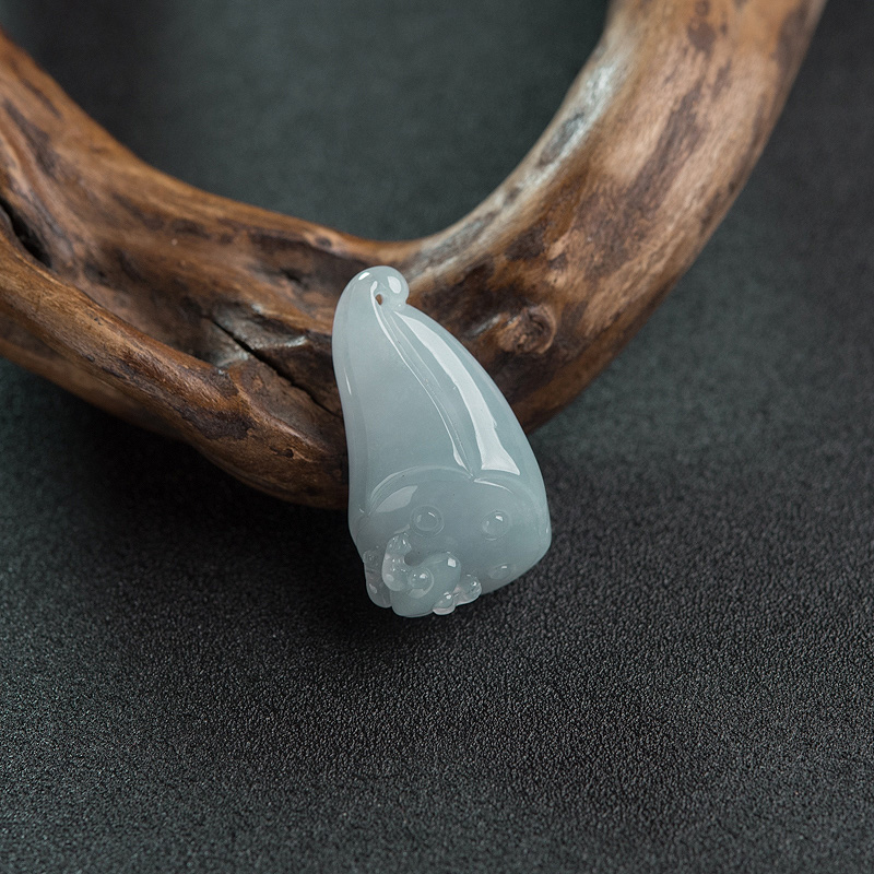 天然糯种翡翠连生贵子吊坠-红掌柜