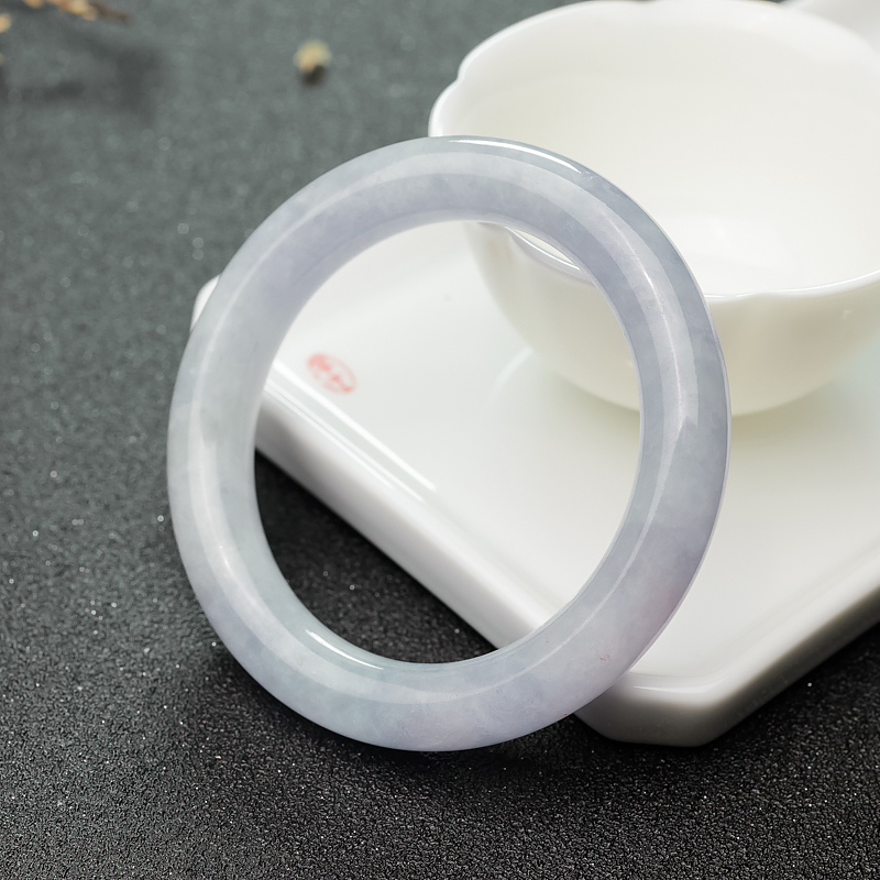 缅甸天然糯种浅紫色翡翠圆镯-红掌柜