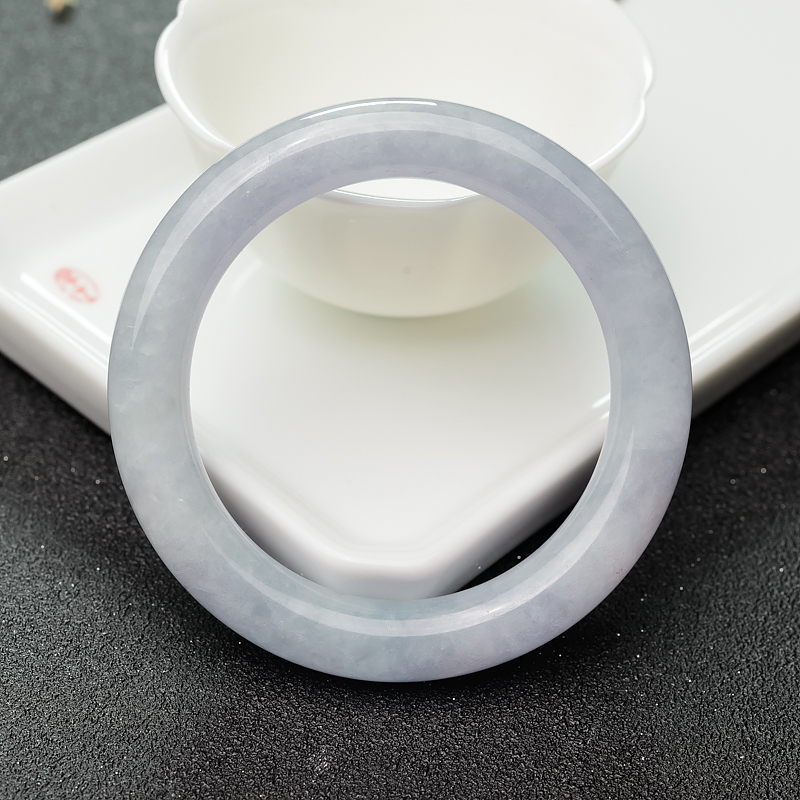 缅甸糯种浅紫色翡翠圆镯-红掌柜