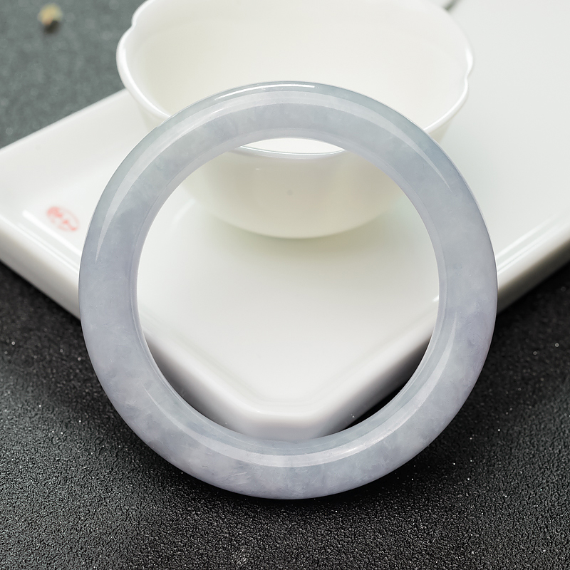 缅甸天然浅紫色翡翠圆镯-红掌柜