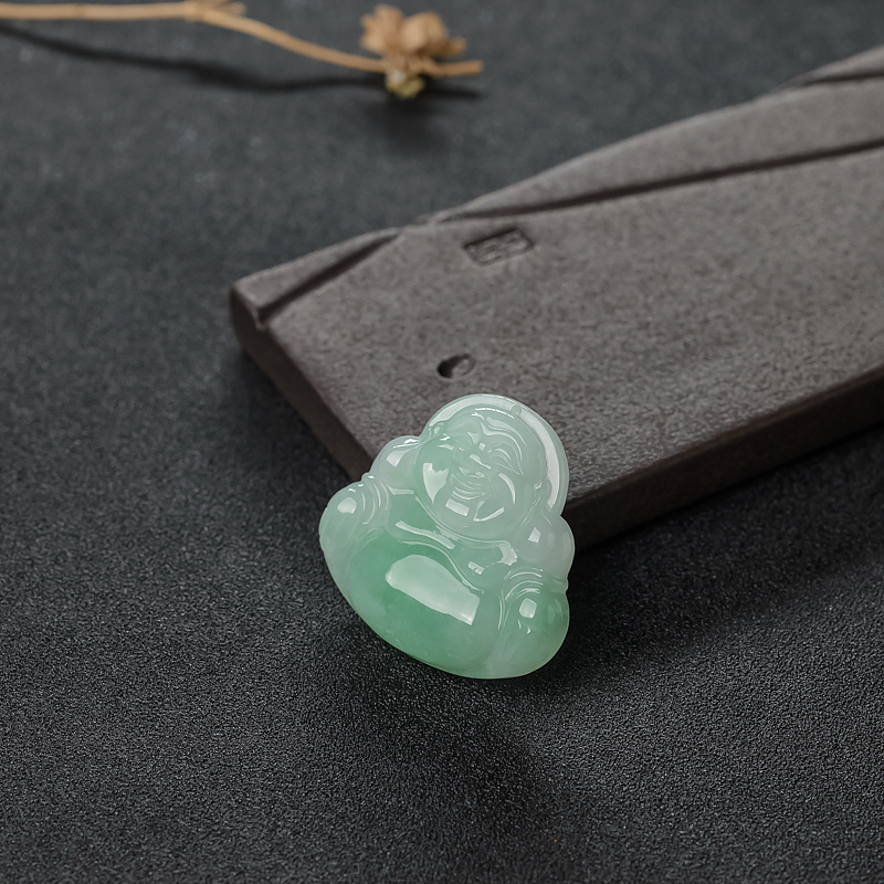 浅绿翡翠弥勒佛吊坠-红掌柜