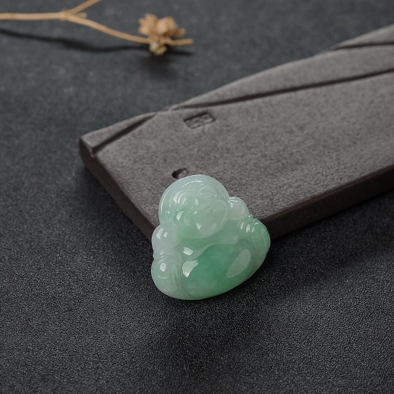 糯种翡翠弥勒佛吊坠-红掌柜